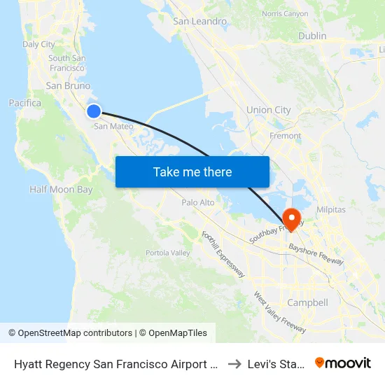 Hyatt Regency San Francisco Airport Burlingame to Levi's Stadium map