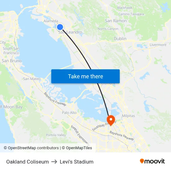 Oakland Coliseum to Levi's Stadium map