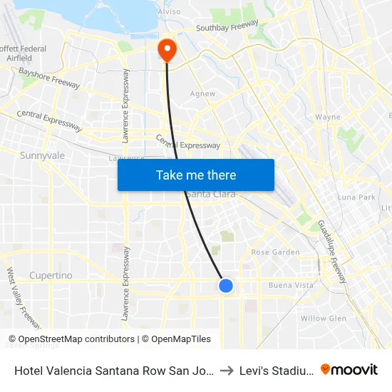 Hotel Valencia Santana Row San Jose to Levi's Stadium map