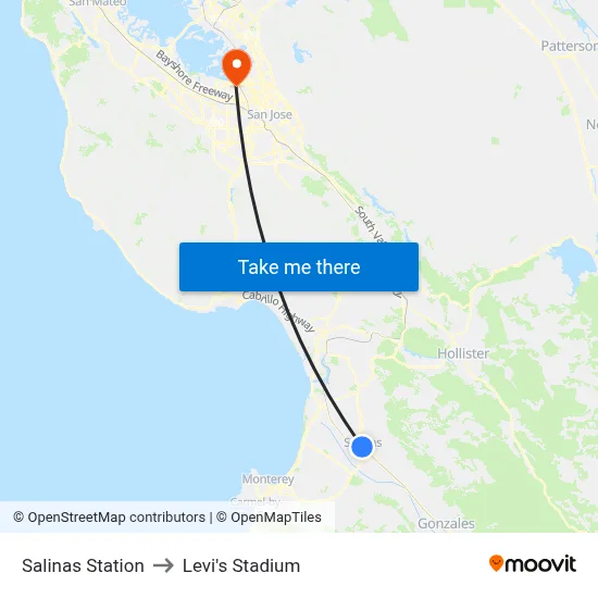 Salinas Station to Levi's Stadium map