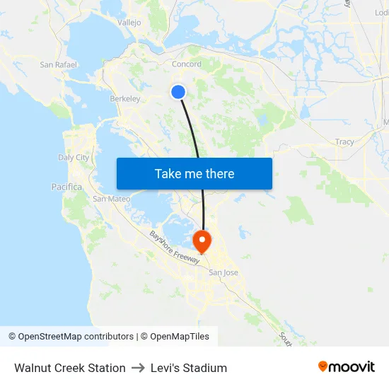Walnut Creek Station to Levi's Stadium map