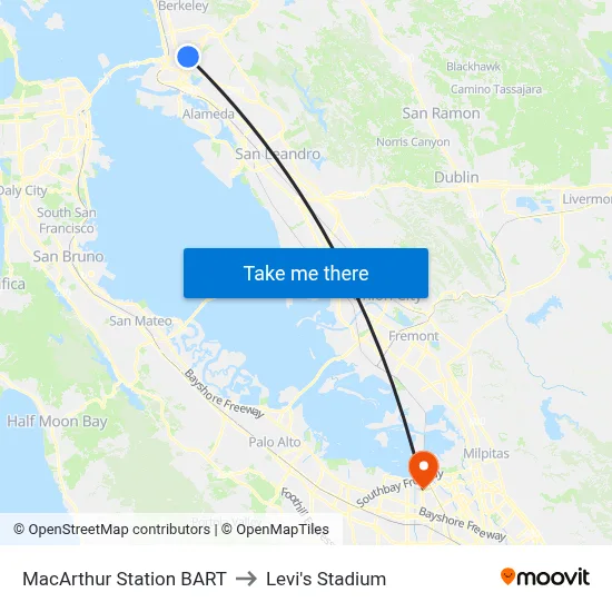 MacArthur Station BART to Levi's Stadium map