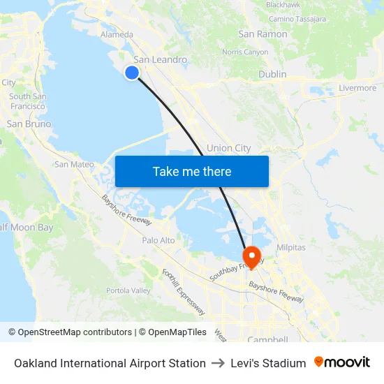 Oakland International Airport Station to Levi's Stadium map