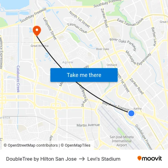 DoubleTree by Hilton San Jose to Levi's Stadium map