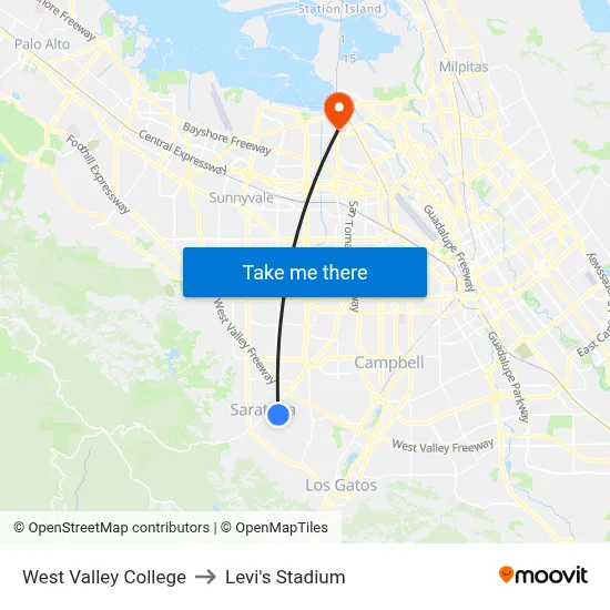 West Valley College, 14000 Fruitvale Ave to Levi's Stadium map