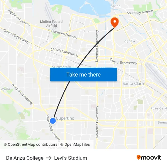 De Anza College, 21250 Stevens Creek Blvd to Levi's Stadium map