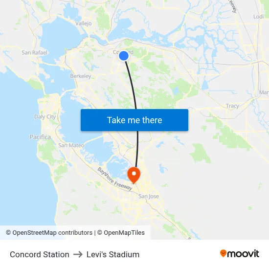 Concord Station to Levi's Stadium map
