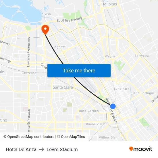 Hotel De Anza to Levi's Stadium map
