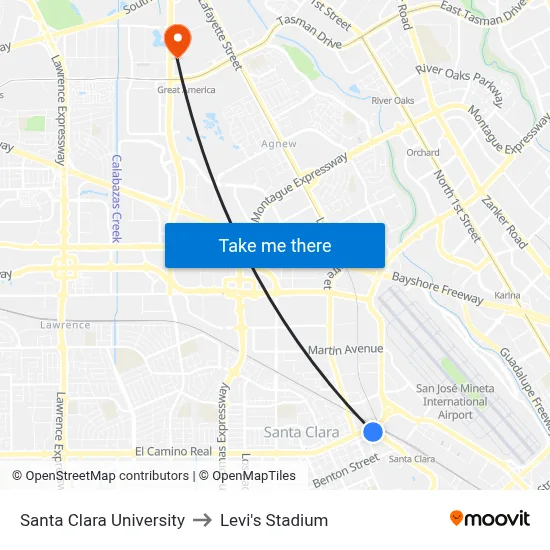 Santa Clara University to Levi's Stadium map