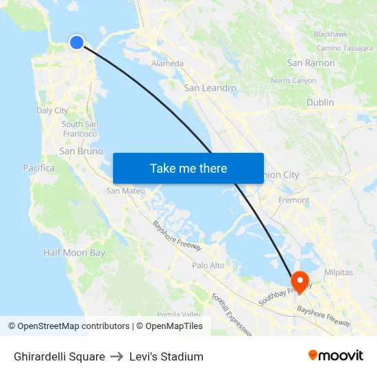 Ghirardelli Square to Levi's Stadium map