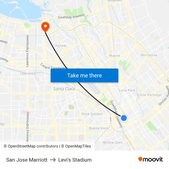 San Jose Marriott to Levi's Stadium map