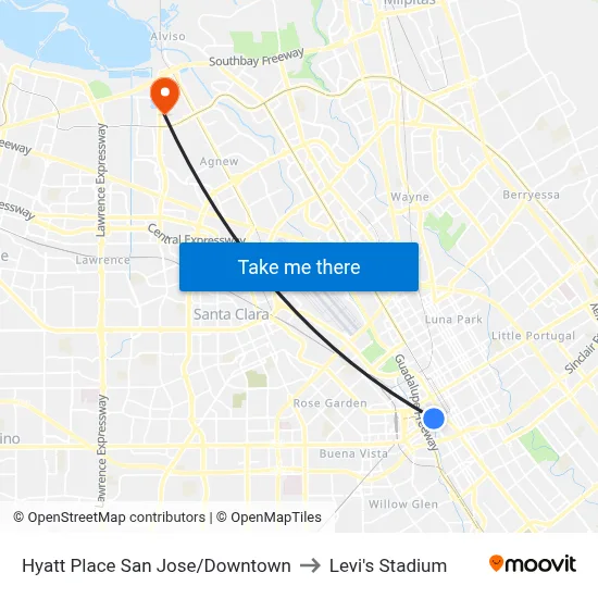 Hyatt Place San Jose/Downtown to Levi's Stadium map