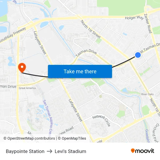 Baypointe Station to Levi's Stadium map