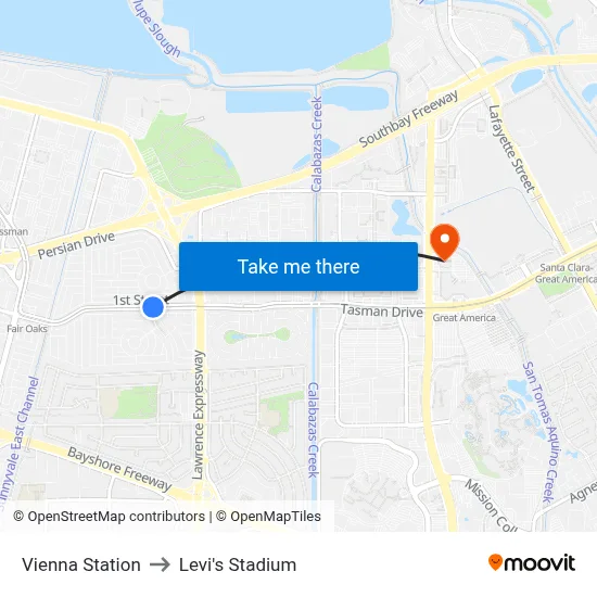 Vienna Station to Levi's Stadium map