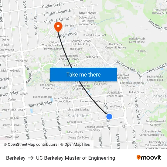 Berkeley to UC Berkeley Master of Engineering map