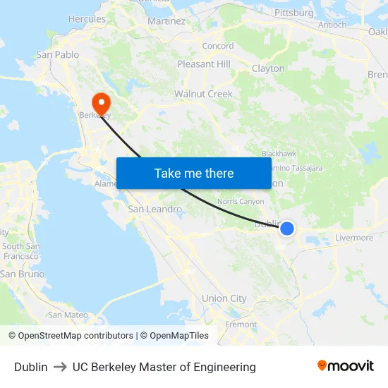 Dublin to UC Berkeley Master of Engineering map