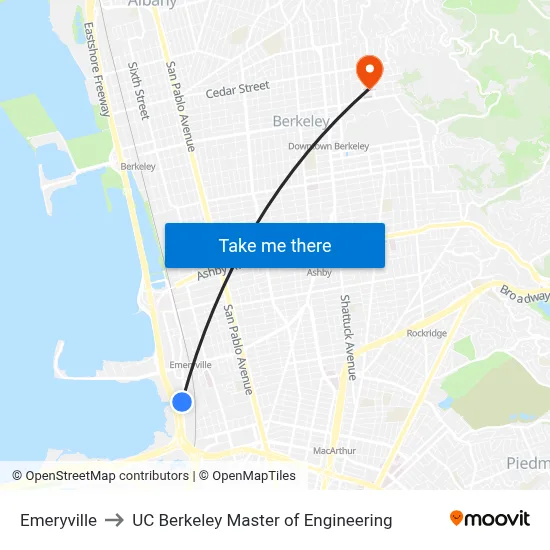 Emeryville to UC Berkeley Master of Engineering map
