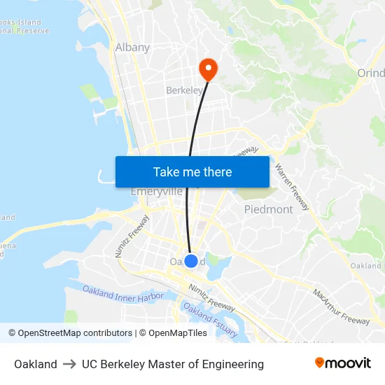 Oakland to UC Berkeley Master of Engineering map