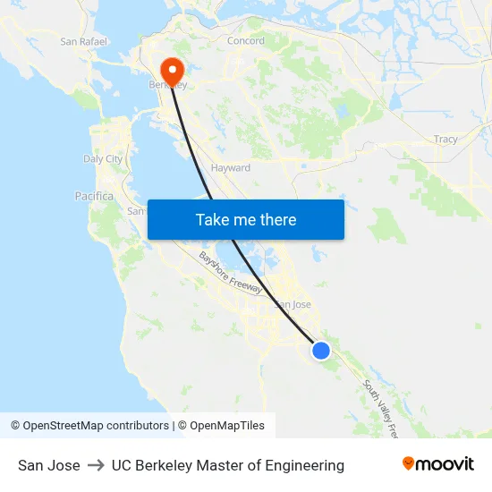 San Jose to UC Berkeley Master of Engineering map