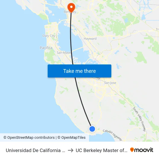 Universidad De California En Santa Cruz to UC Berkeley Master of Engineering map