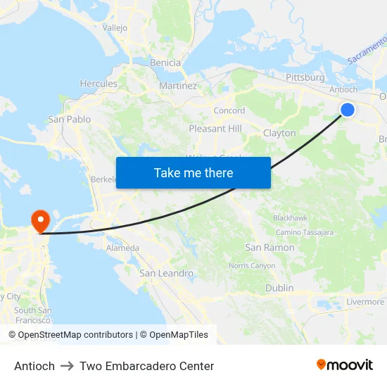 Antioch to Two Embarcadero Center map