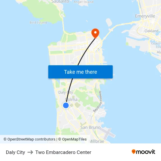 Daly City to Two Embarcadero Center map
