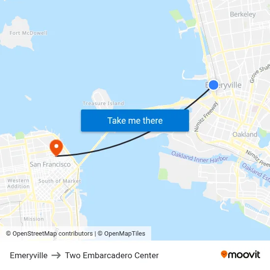 Emeryville to Two Embarcadero Center map