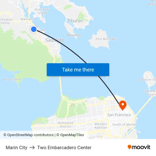 Marin City to Two Embarcadero Center map