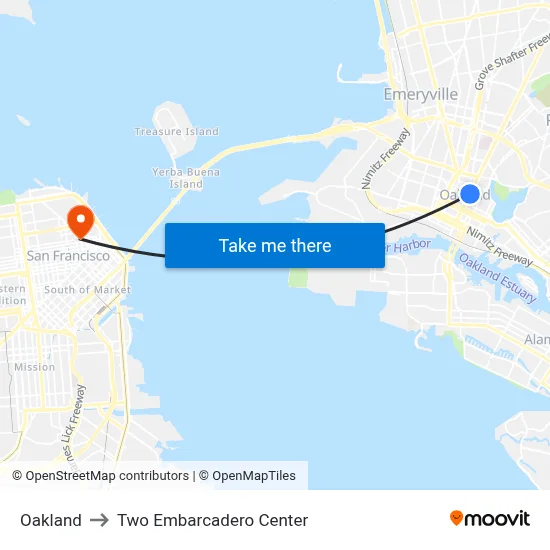 Oakland to Two Embarcadero Center map