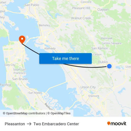 Pleasanton to Two Embarcadero Center map