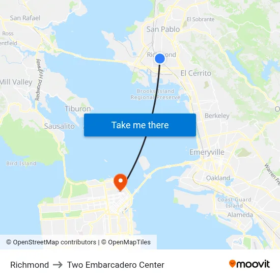 Richmond to Two Embarcadero Center map