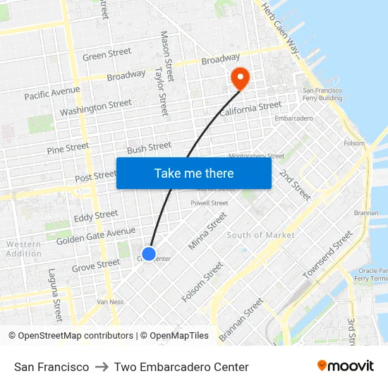 San Francisco to Two Embarcadero Center map