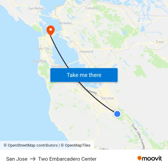 San Jose to Two Embarcadero Center map