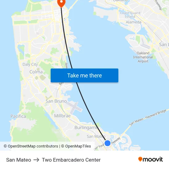 San Mateo to Two Embarcadero Center map