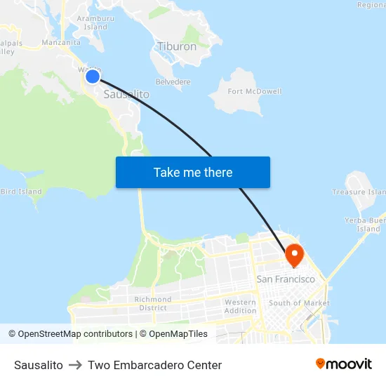 Sausalito to Two Embarcadero Center map