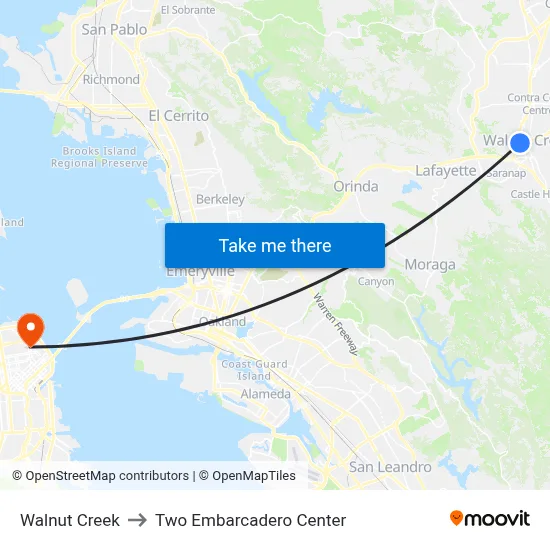 Walnut Creek to Two Embarcadero Center map