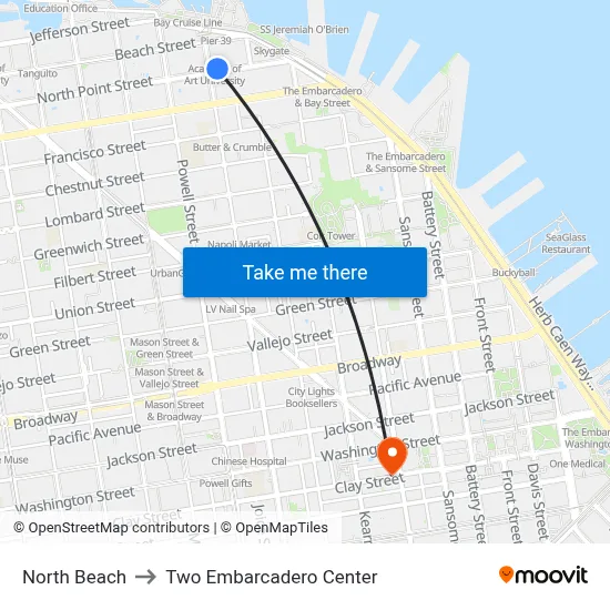North Beach to Two Embarcadero Center map