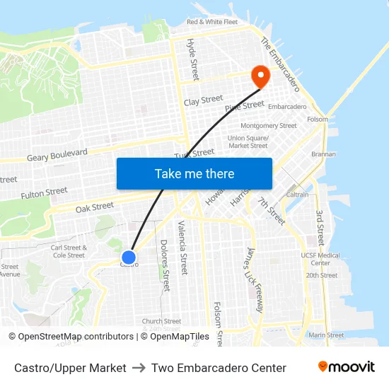 Castro/Upper Market to Two Embarcadero Center map