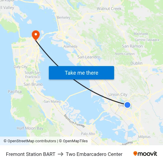 Fremont Station BART to Two Embarcadero Center map