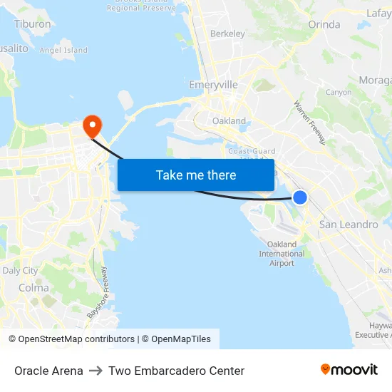 Oracle Arena to Two Embarcadero Center map