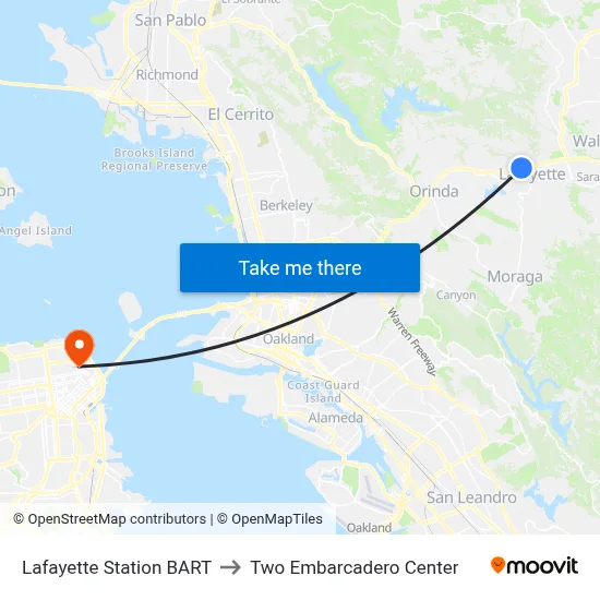 Lafayette Station BART to Two Embarcadero Center map