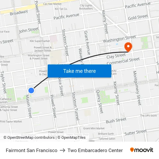 Fairmont San Francisco to Two Embarcadero Center map