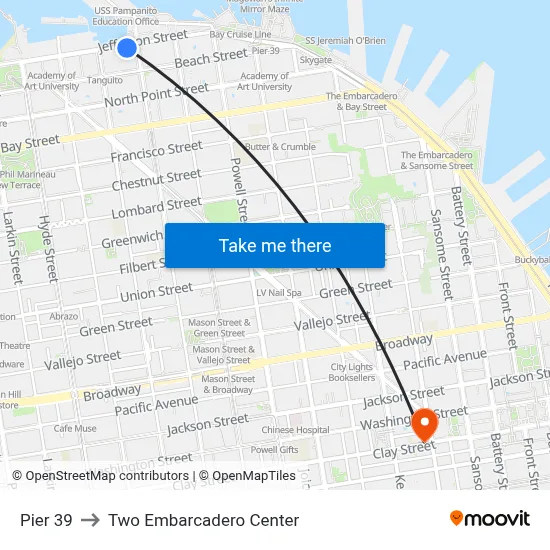 Pier 39 to Two Embarcadero Center map