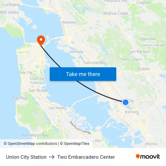 Union City Station to Two Embarcadero Center map