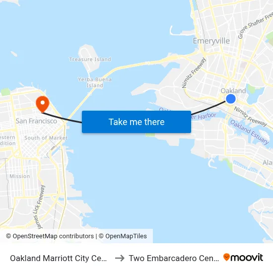 Oakland Marriott City Center to Two Embarcadero Center map