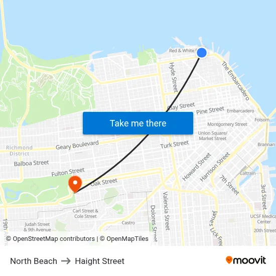 North Beach to Haight Street map