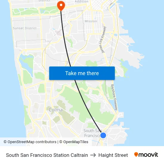 South San Francisco Station Caltrain to Haight Street map