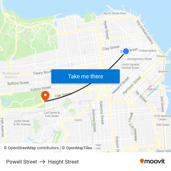 Powell Street to Haight Street map