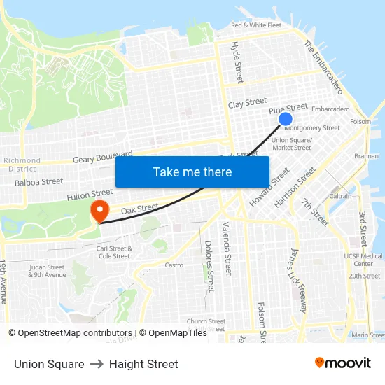 Union Square to Haight Street map