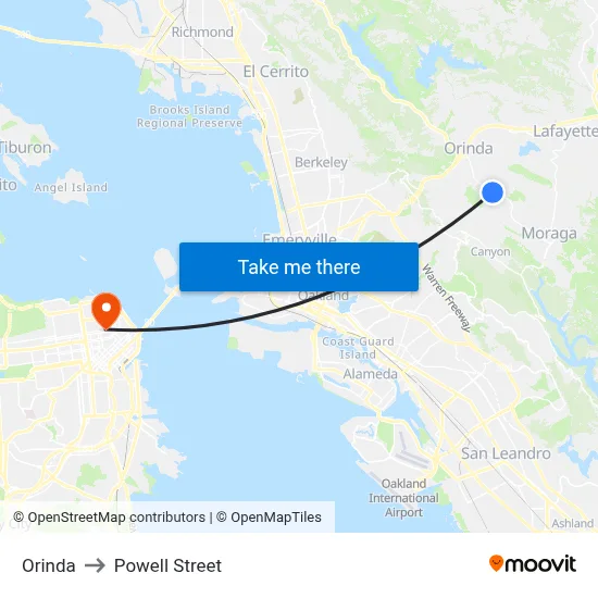 Orinda to Powell Street map